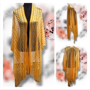Marigold, Goldenrod Yellow and Pearl Mesh Knit Chevron Kimono XL to 3X